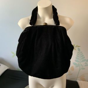 Black Velvet Retro Purse with Red Bobble Closure